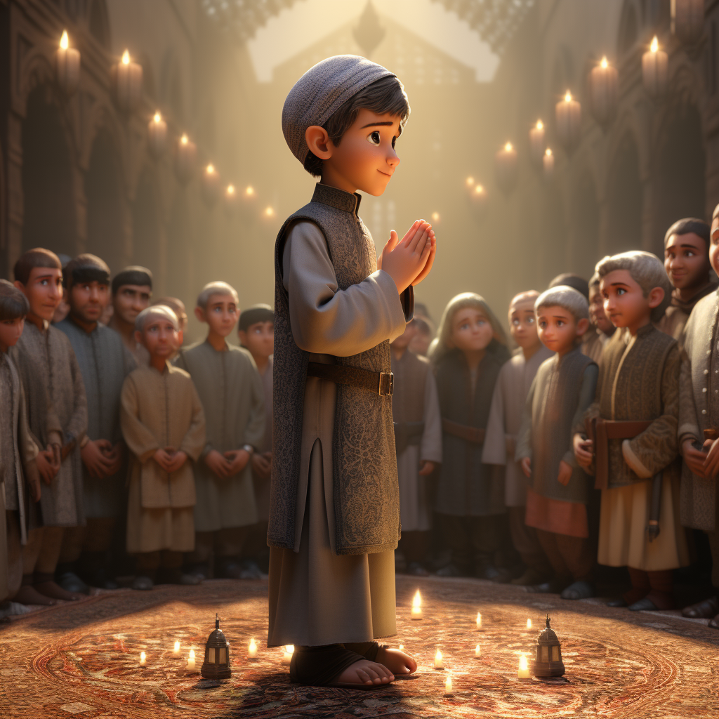 Children saluting leader in Muslim avatar
