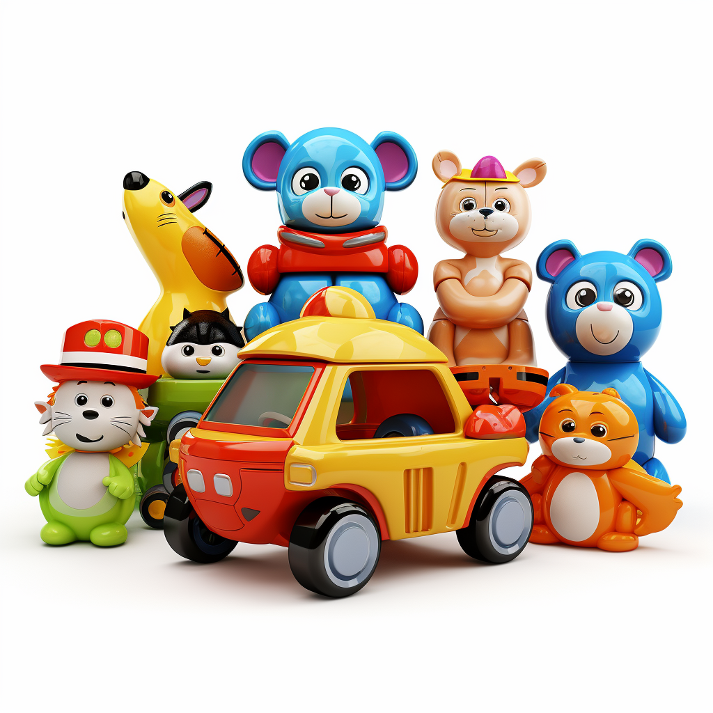 Colorful Children's Toys on White Background