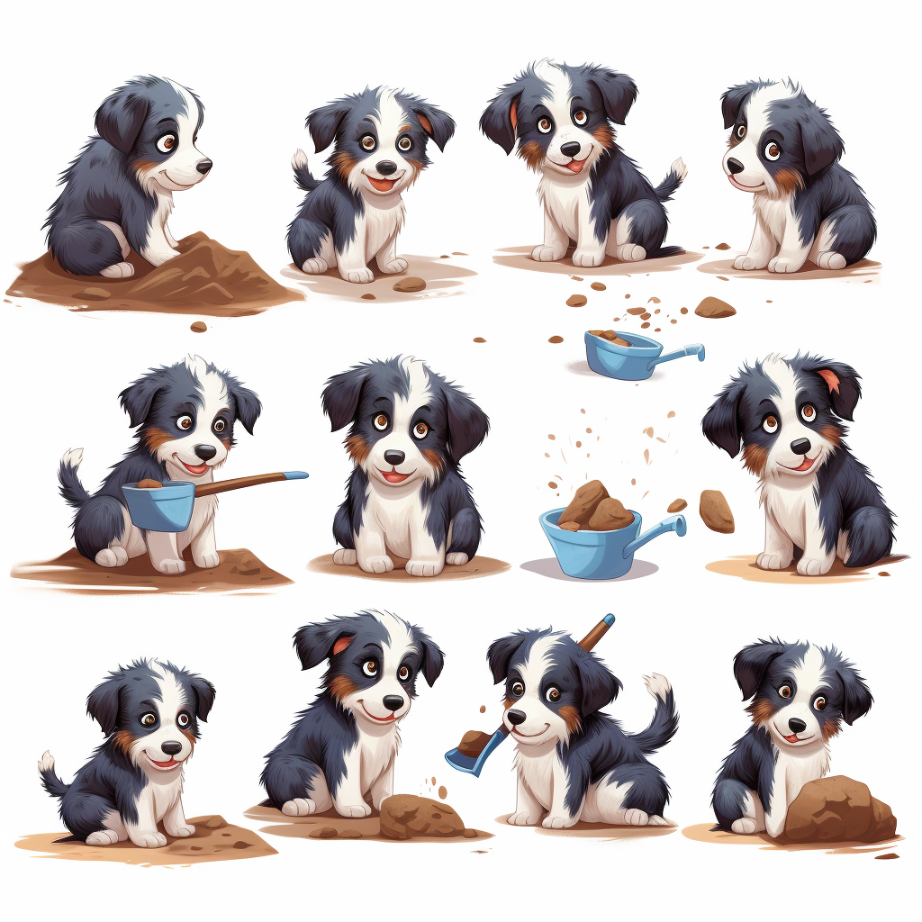 Blue Merle Australian Shepherd Digging Illustration