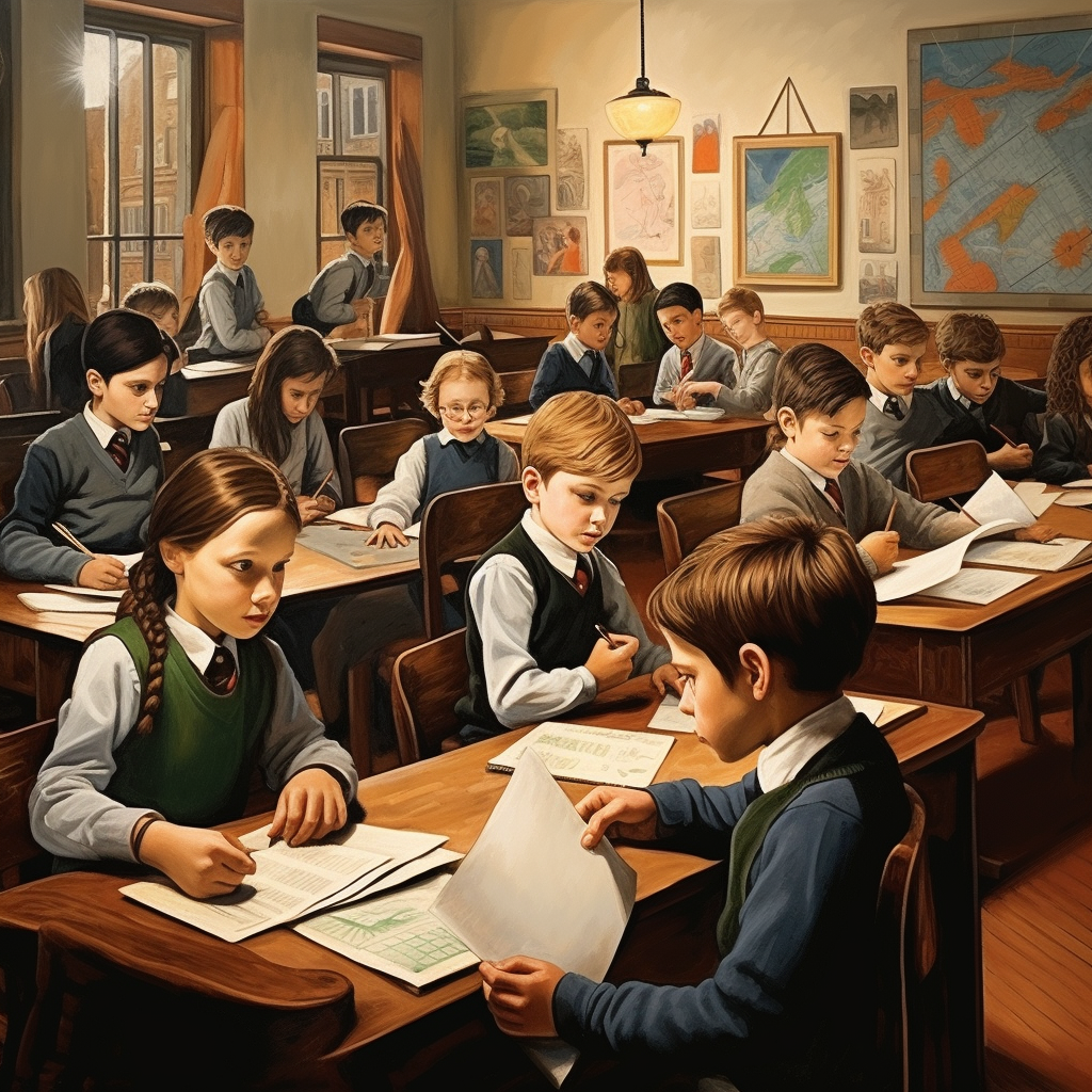 Group of students learning in classroom