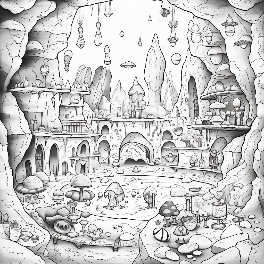 Coloring Page Cave Jewels Magical Artifacts