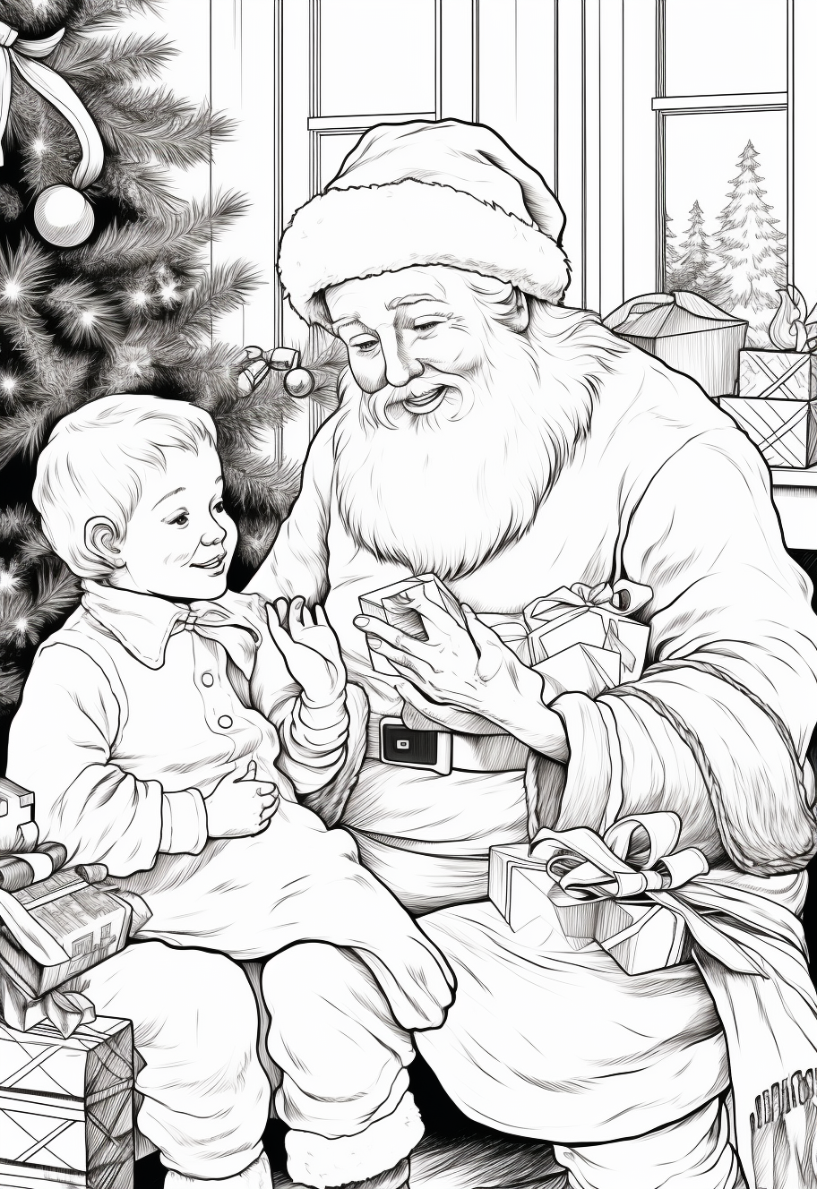 Santa shushing a child caught delivering presents