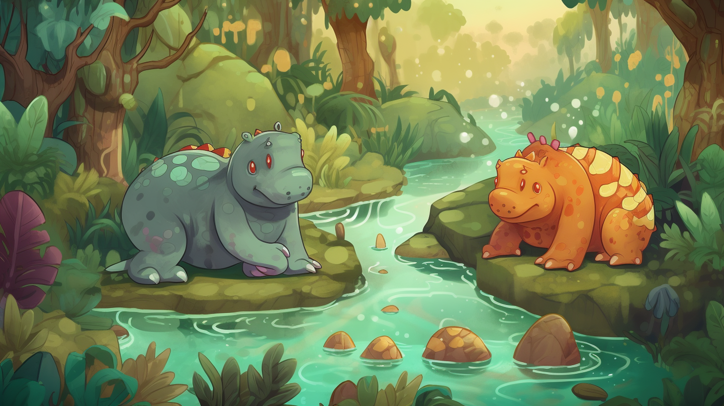 Hippos playing in jungle game