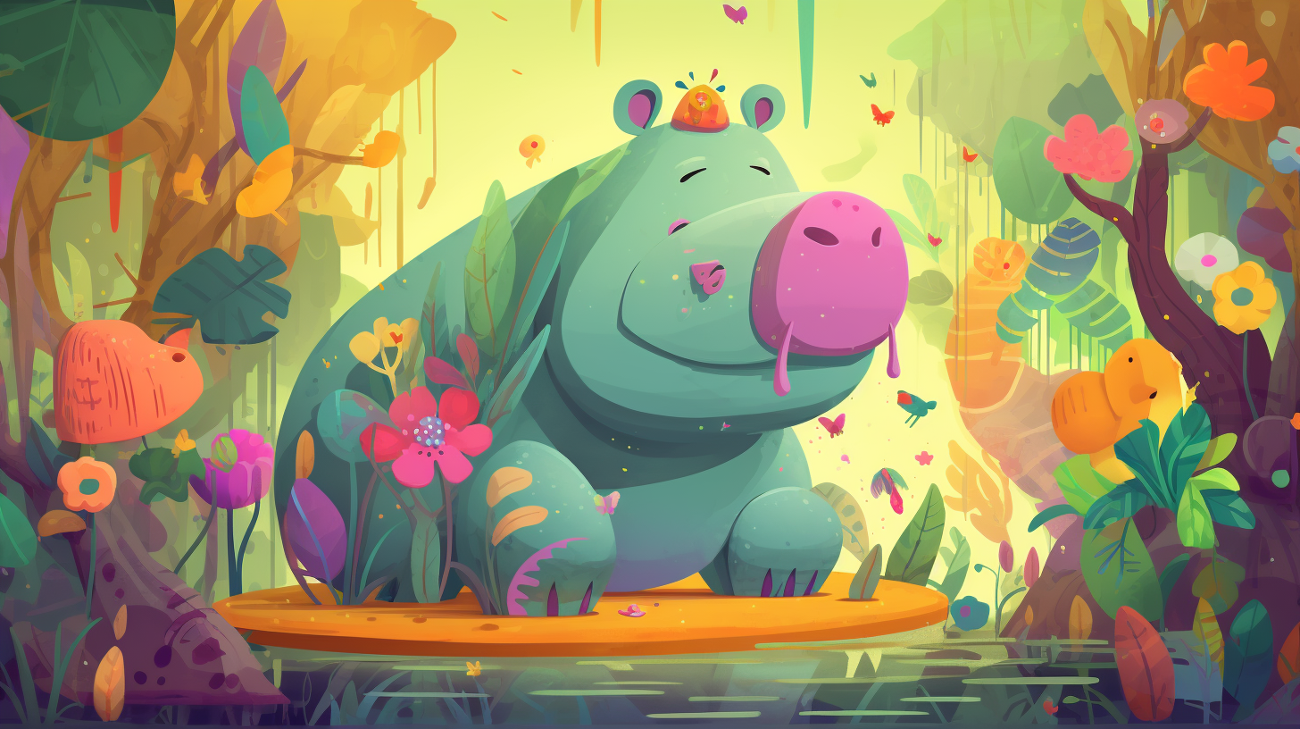 Friendly Hippopotamus in Vibrant Children's Game Jungle