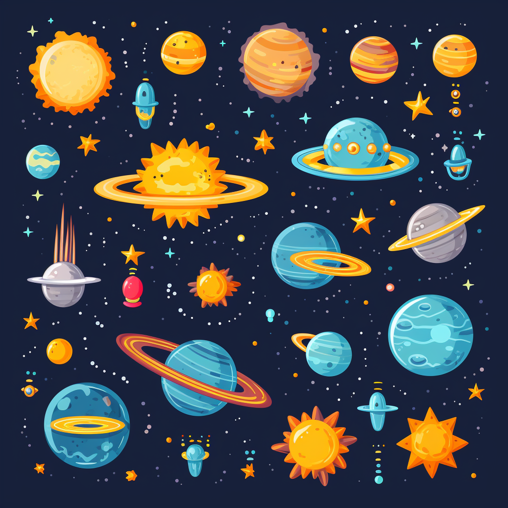 Colorful children's sky objects illustration