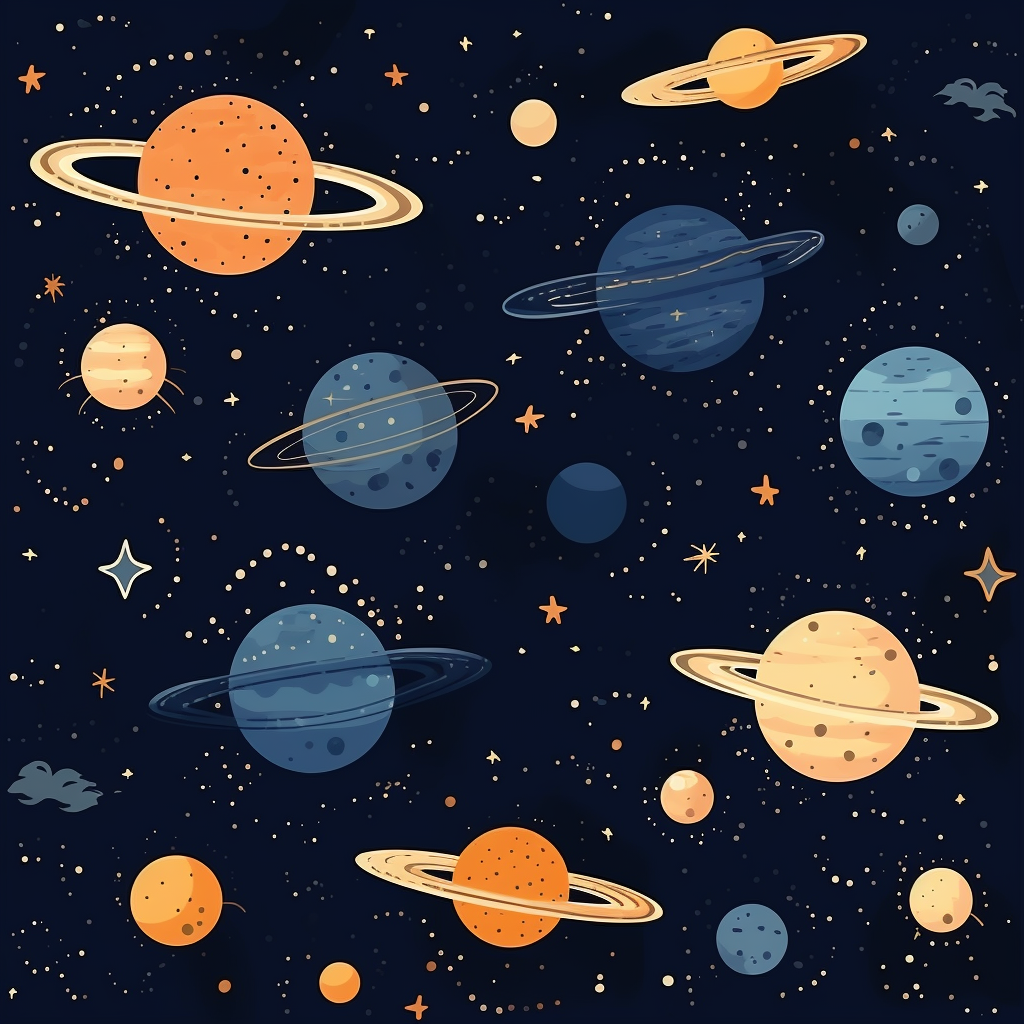 Children's night sky with planets and moon