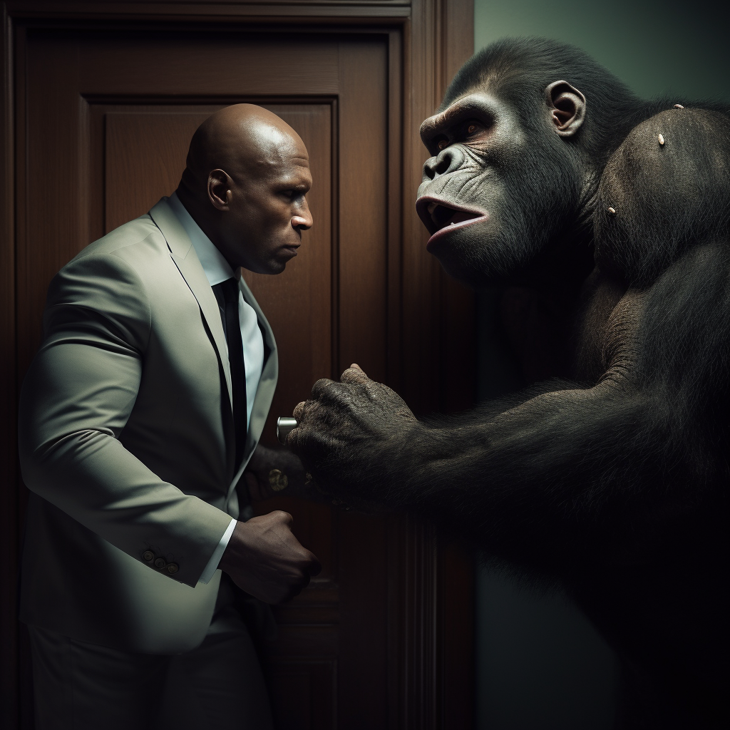 Chimpanzee opening door for Dwayne