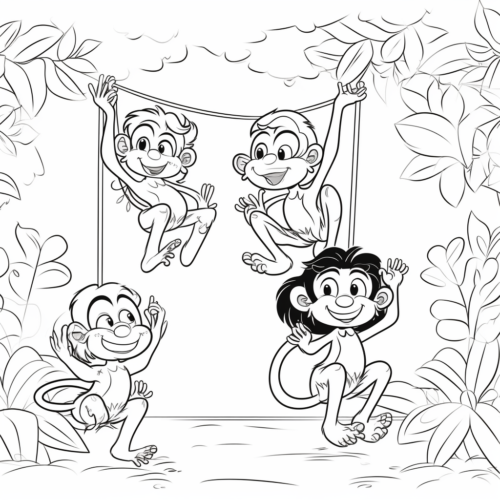 Cartoon chimp swinging with bananas