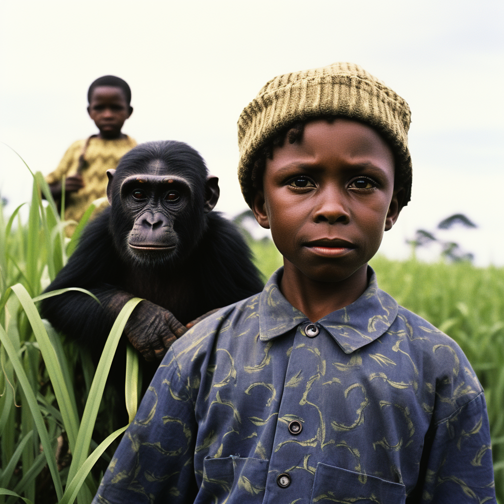 Chimpanzee and Sauvage Boy Smiling