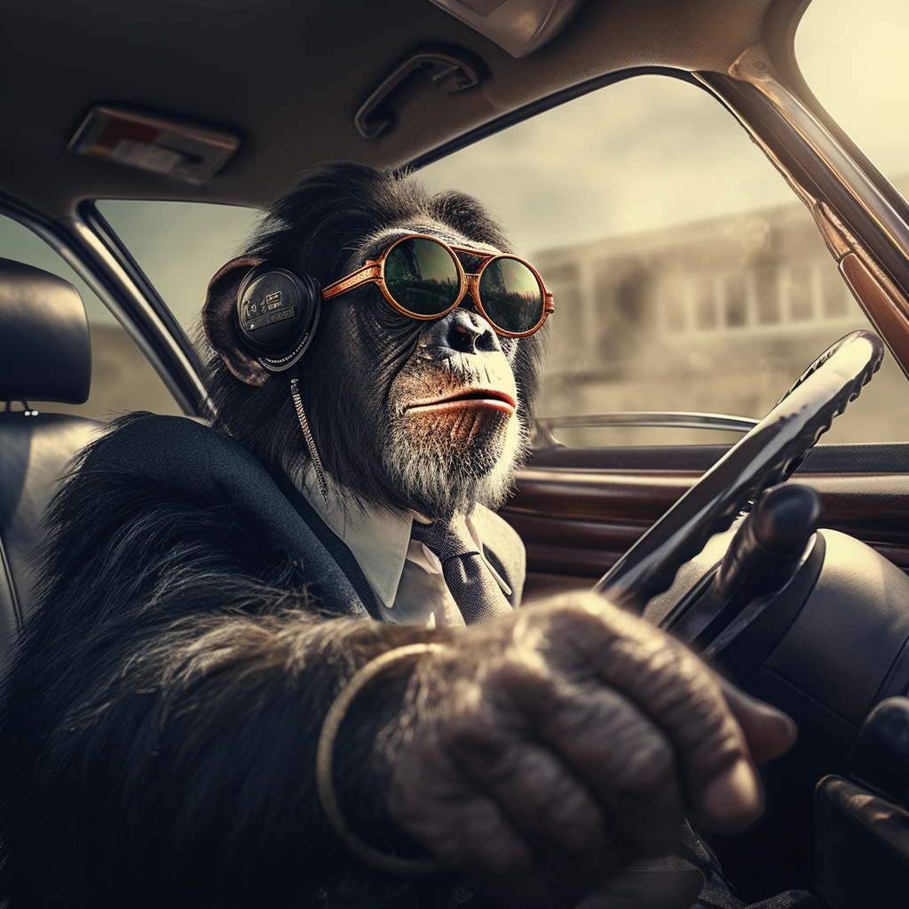 Chimpanzee driving a Rolls Royce