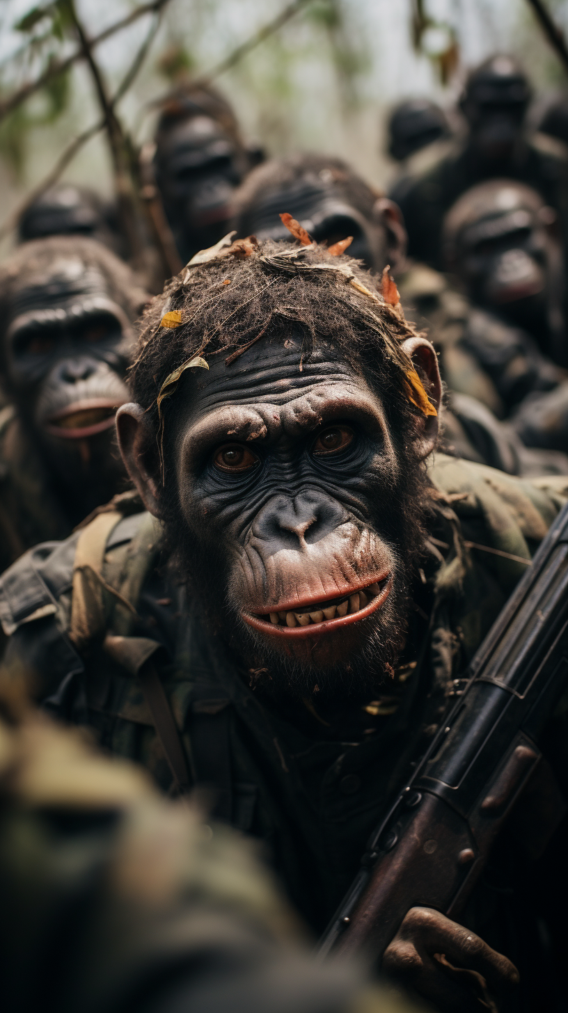 Chimpanzee warriors engaged in battle