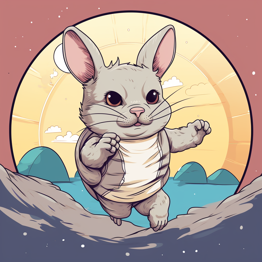 Chinchilla running on treadmill with moon patch