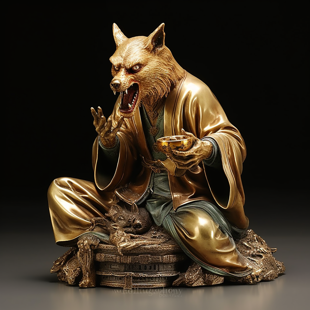 Chinese Art Wolf Eating Man