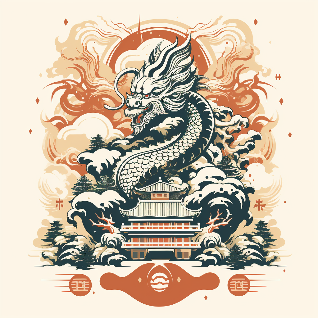 Chinese black white calligraphy dragon temple poster