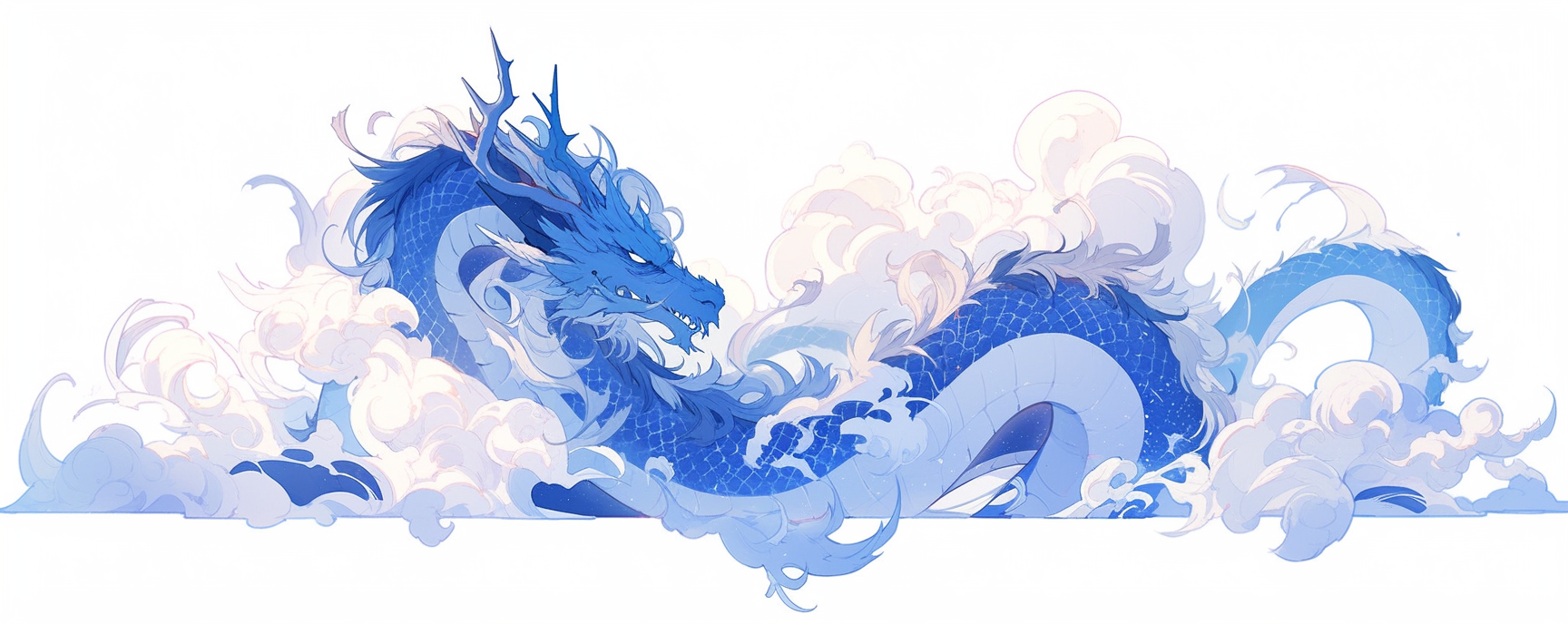 Cute blue dragon on white background