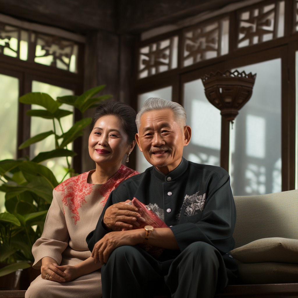 Older Chinese couple in nice house