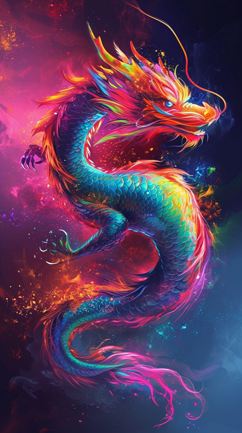 Colorful Chinese Dragon Dissolving Particles