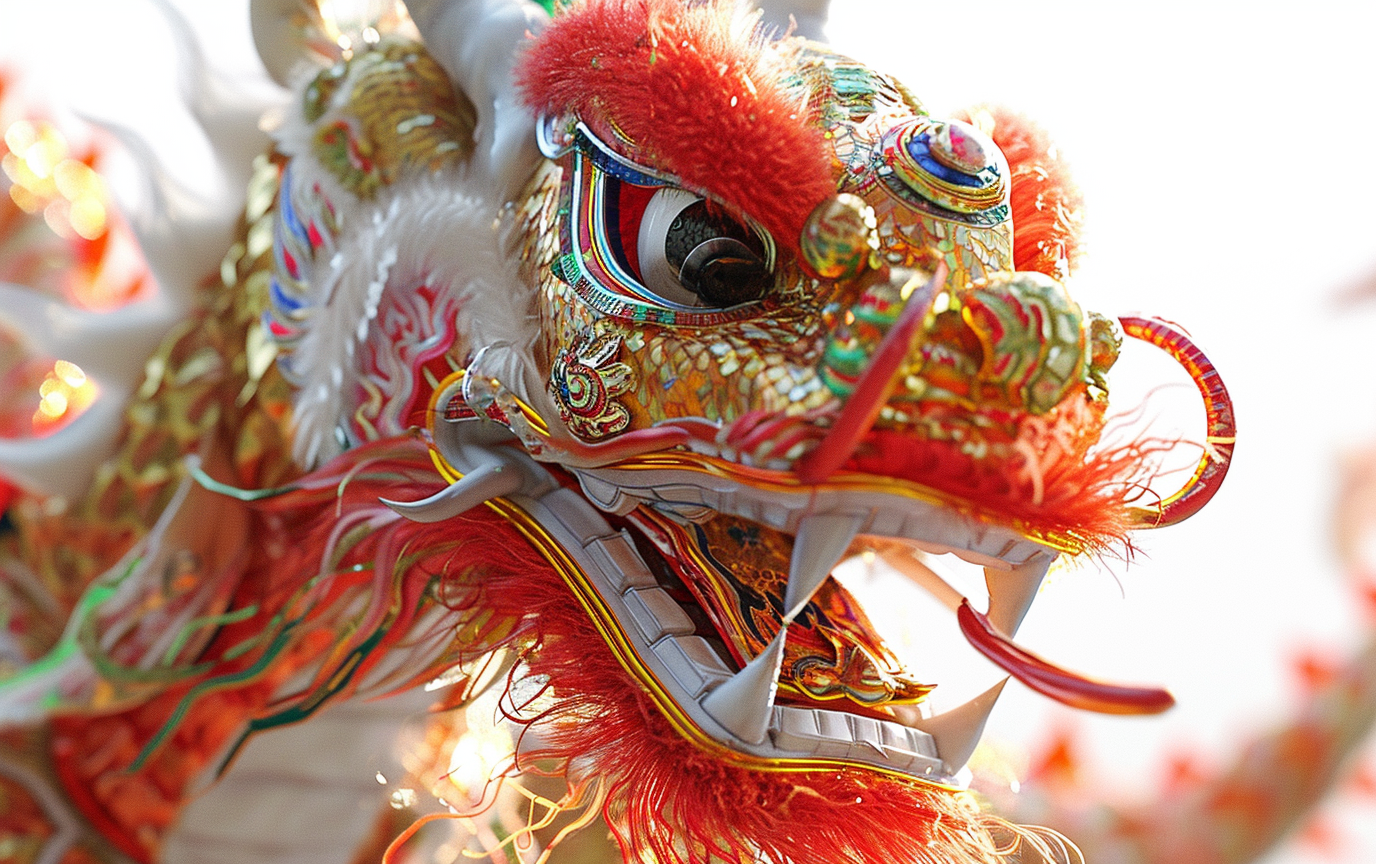 Chinese Dragon Dancer Parade in White Background