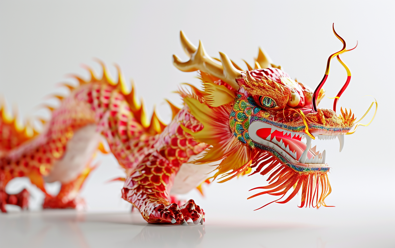 Chinese Dragon Dancer Parade in White Background