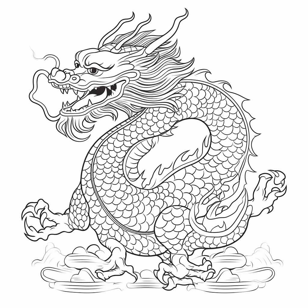 Chinese dragon pictogram in black and white