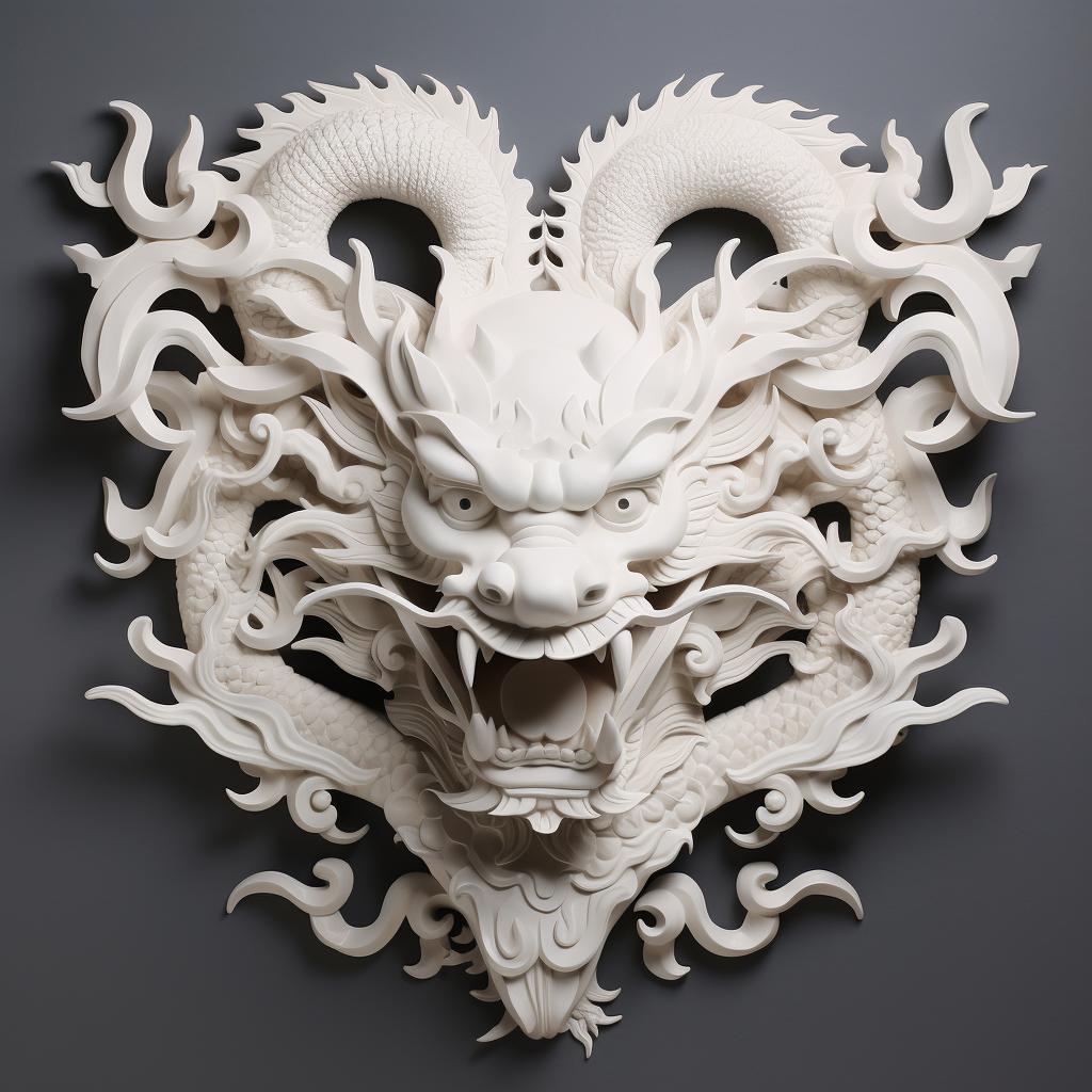 Chinese Dragon Sculpture Wall in White