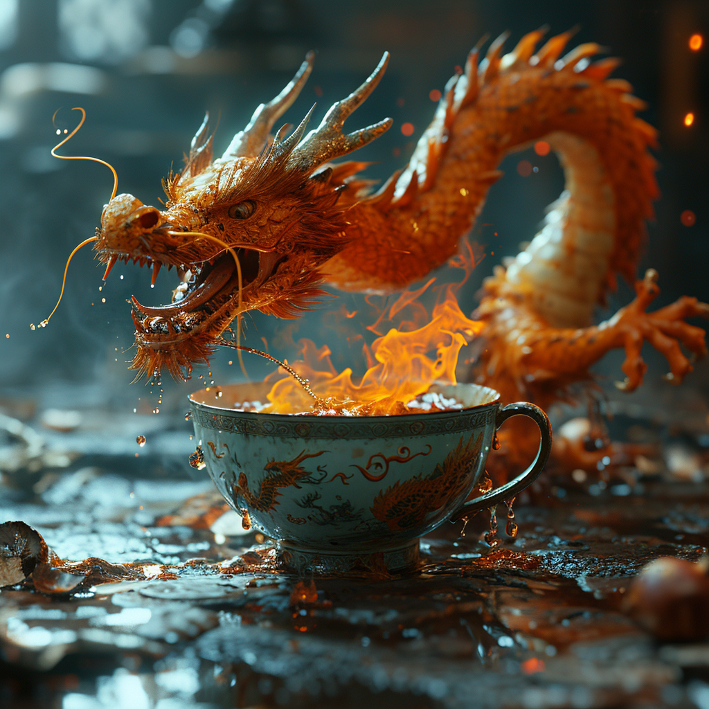 Astonishing Chinese Dragon Emerging from Teacup