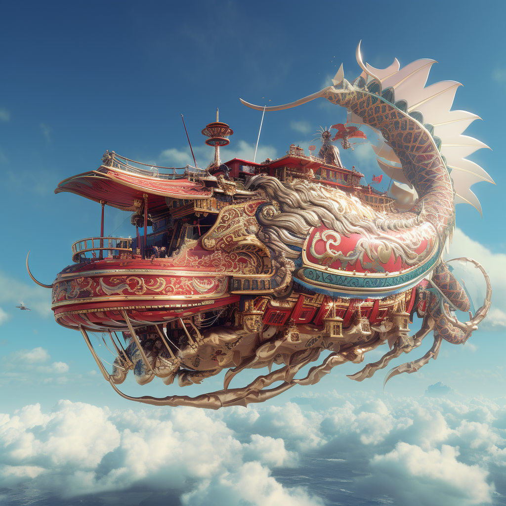 Chinese Dragon Zeppelin flying in the sky