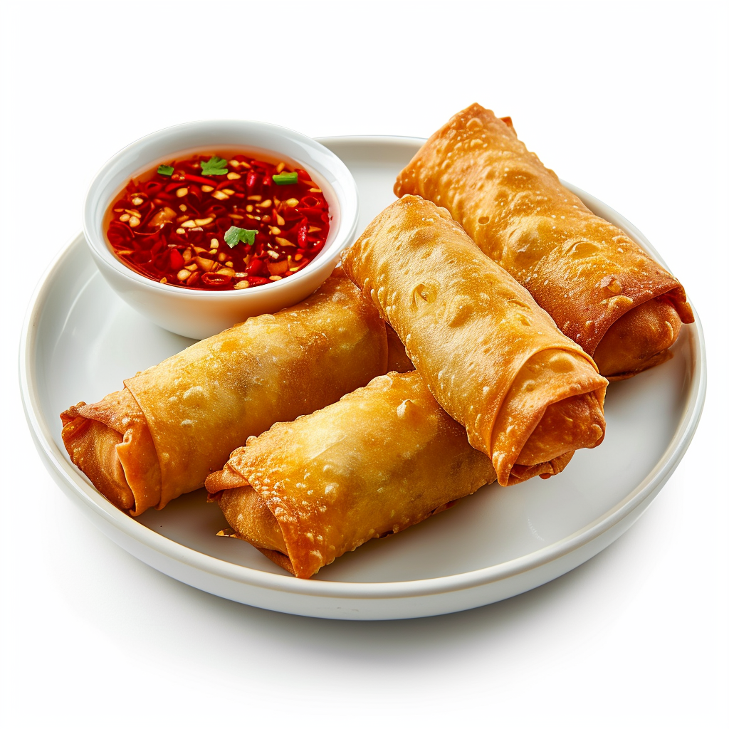 Chinese Fried Spring Roll on White Plate