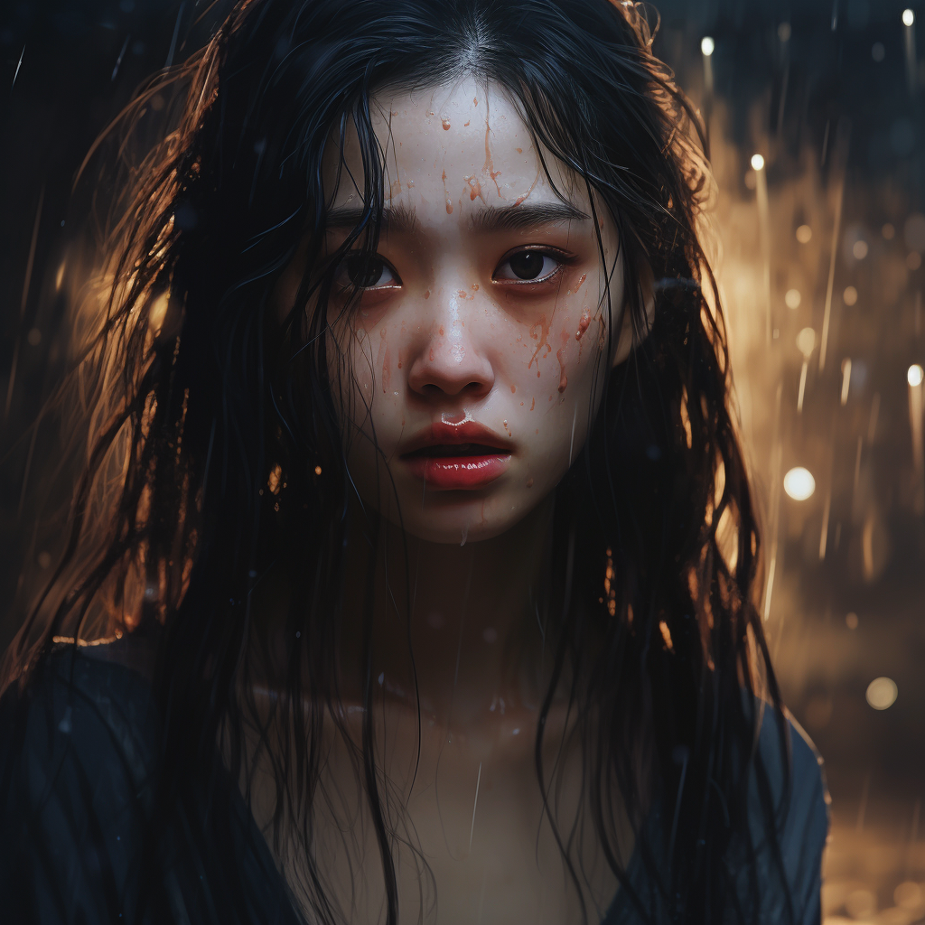 Beautiful Chinese girl shedding emotional tears