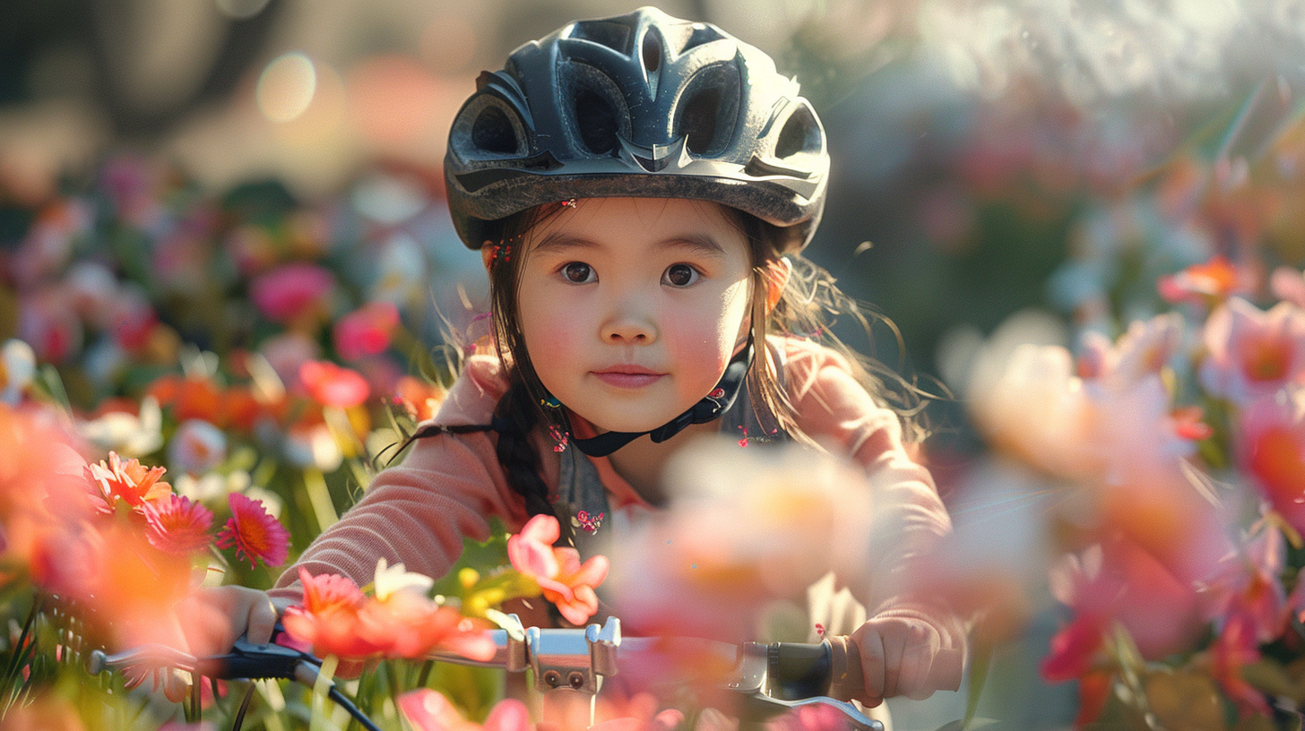 4-year-old Chinese girl riding bicycle