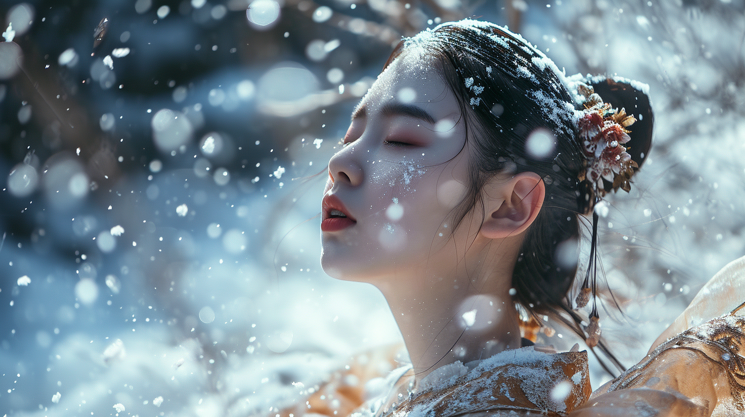 Chinese girl meditating in the snow ❄️