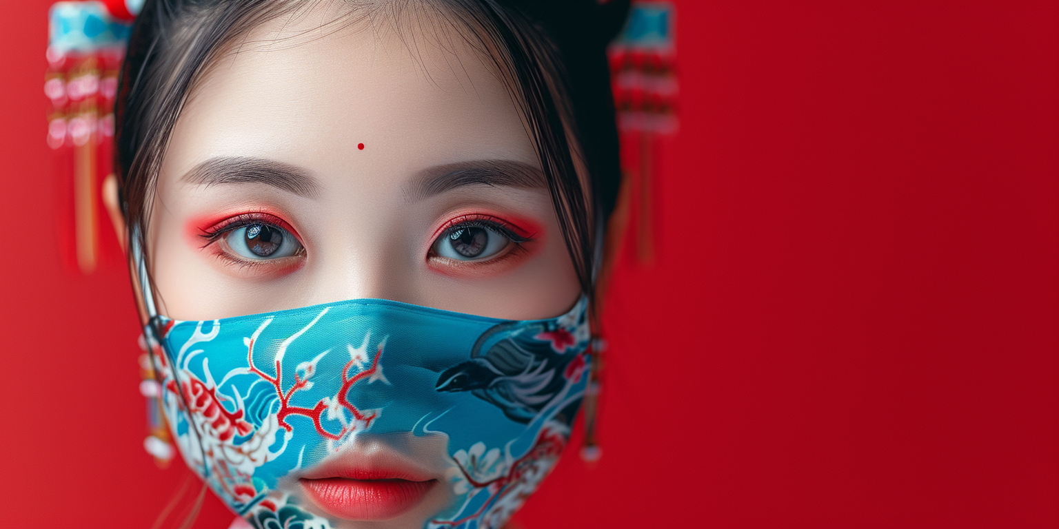 Adorable Chinese girl with performance face mask