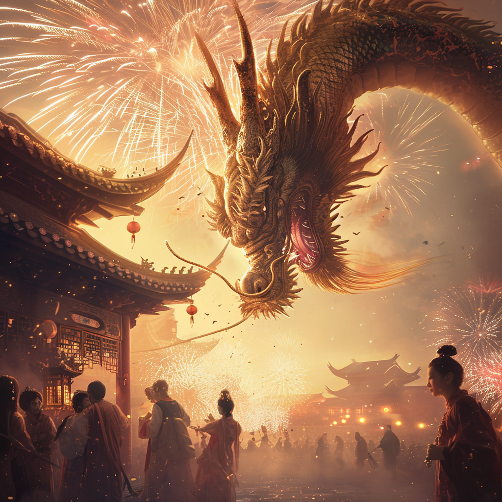 Chinese Golden Dragon Spring Festival Celebration