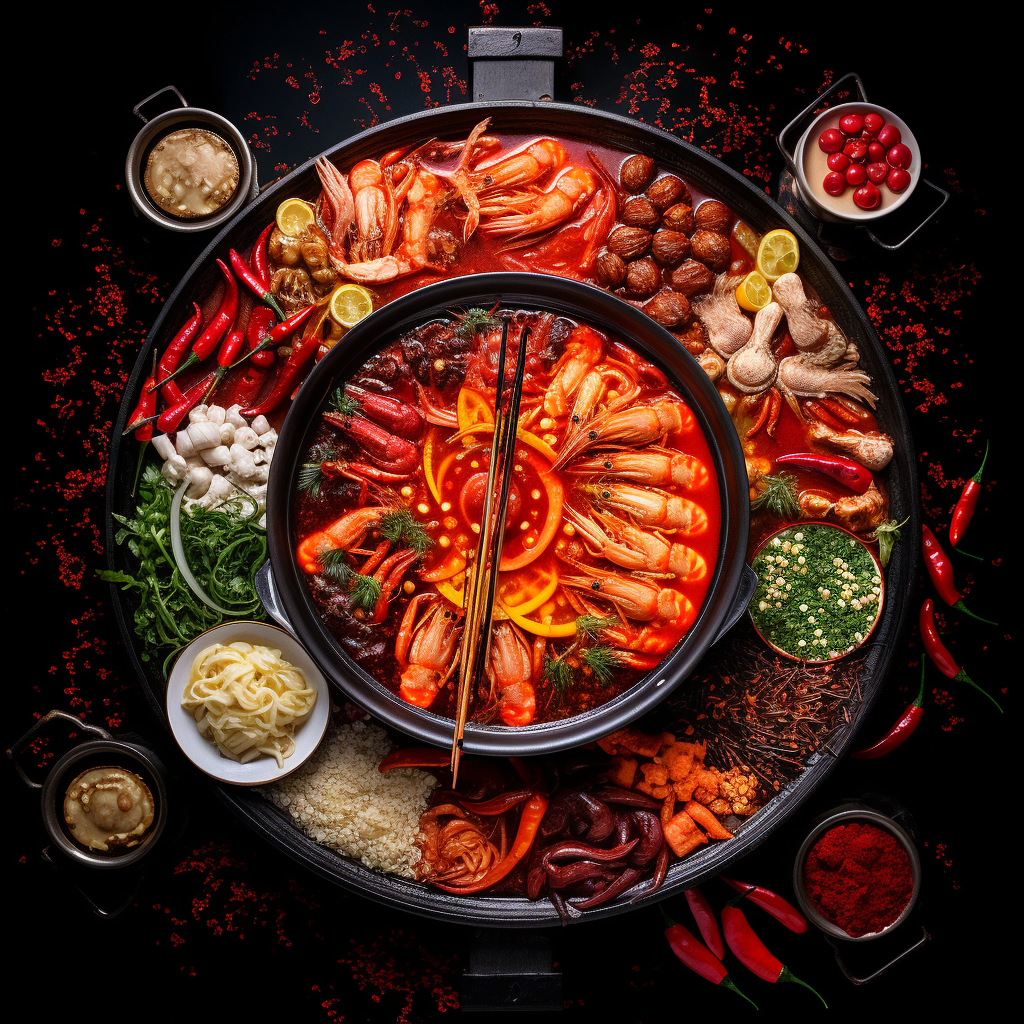 Chinese hotpot with Shanghai Yangzhou Yeosu spicy soup