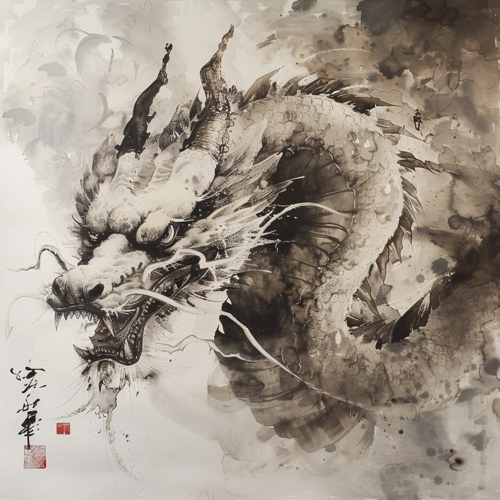 Chinese Ink Dragon Illustration Art