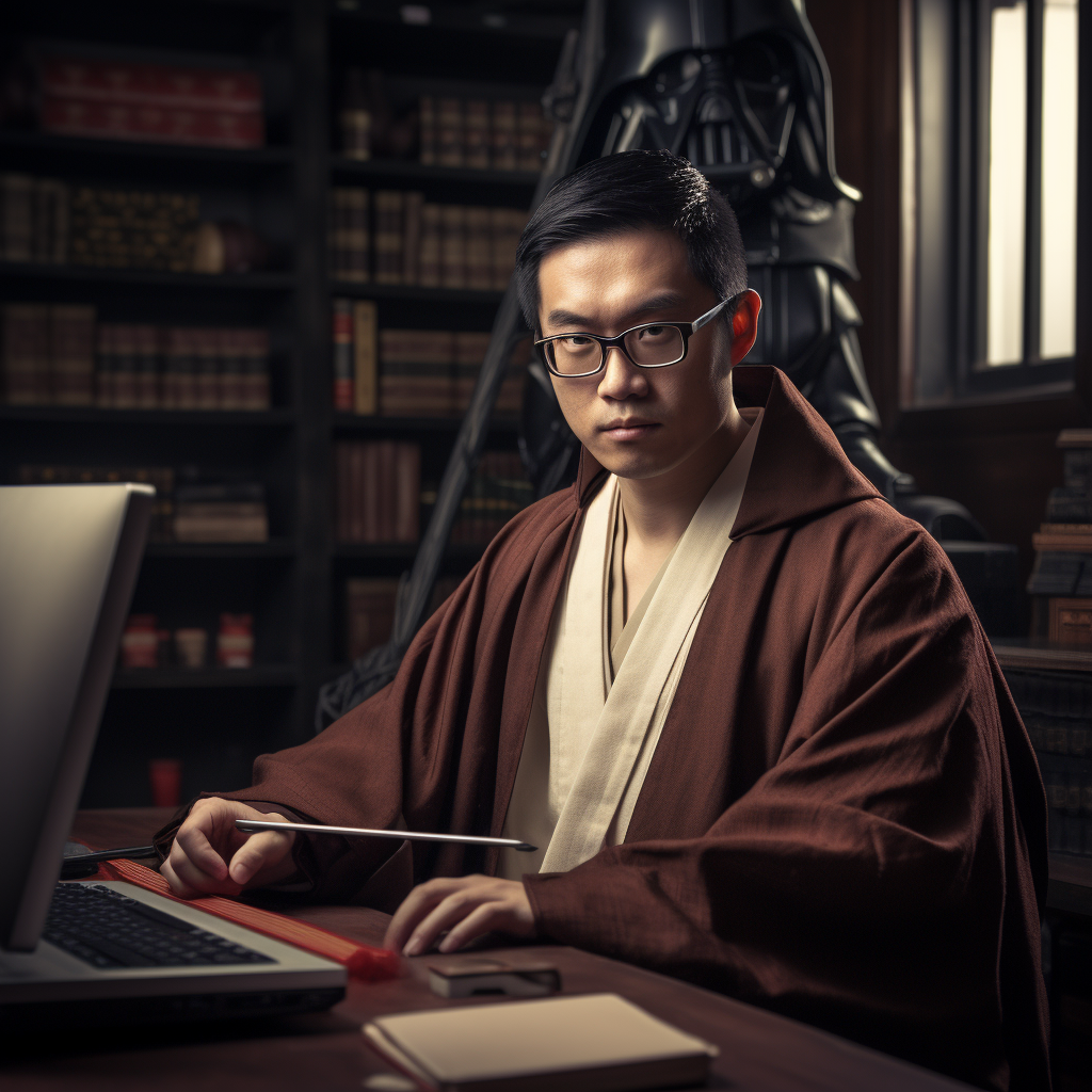 Chinese Jedi in Office wearing Glasses