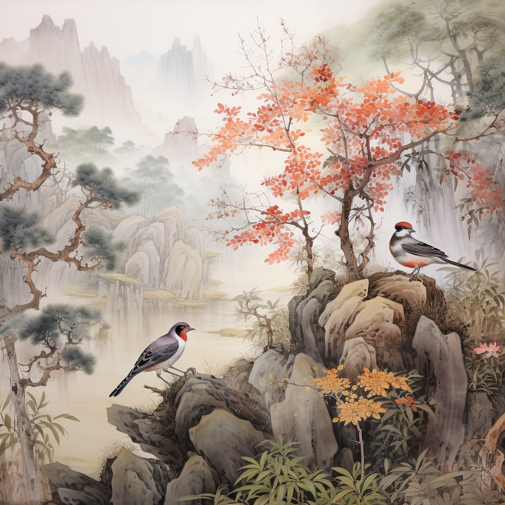 Beautiful Chinese landscape with birds