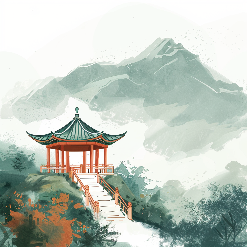 Chinese landscape painting with bold illustrations