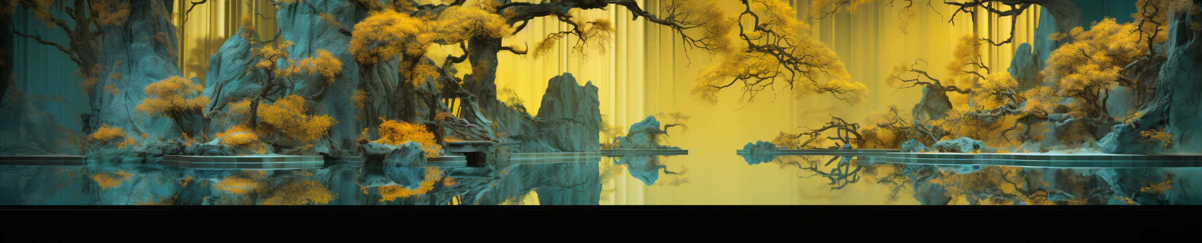 Chinese landscape with yellow branches