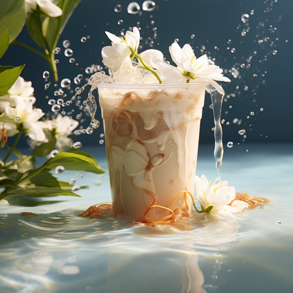 Refreshing Chinese milk tea with jasmine flowers