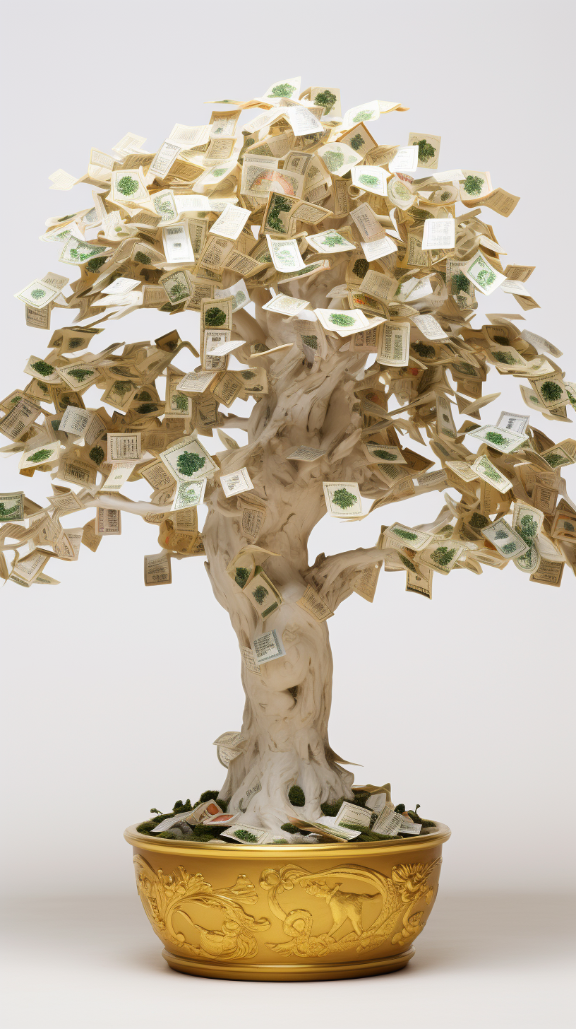 Chinese money tree on offwhite background