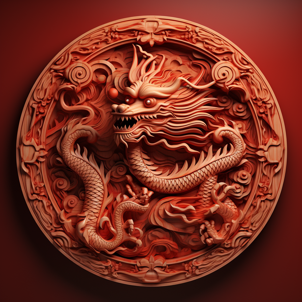 Chinese New Year Dragon Wood Carve Element