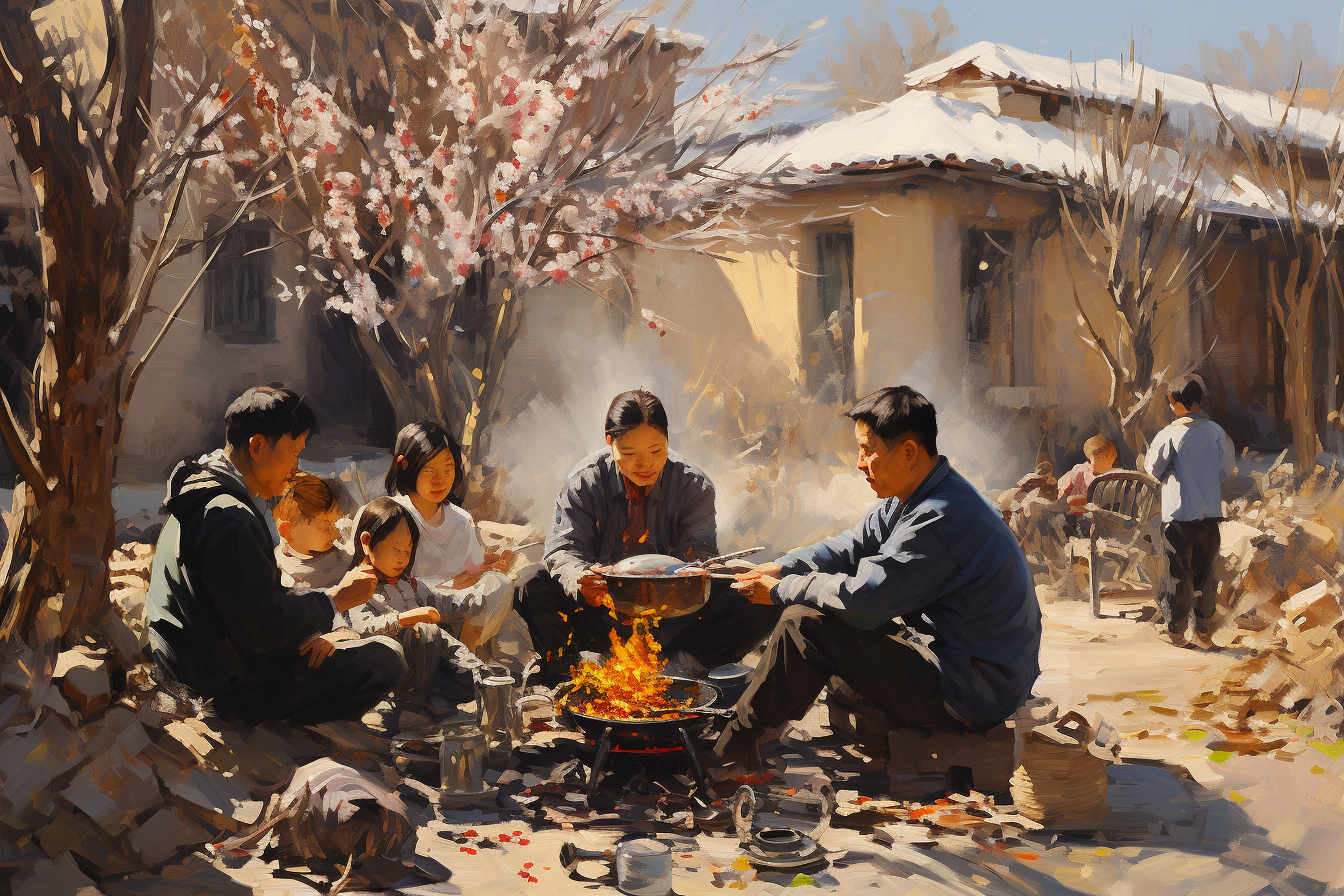 Chinese New Year family gathering painting