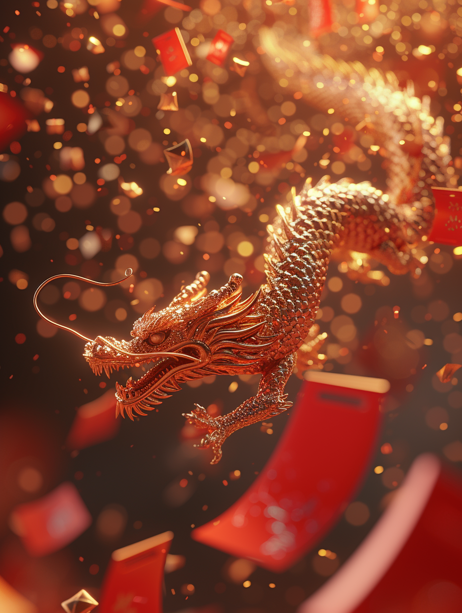 Chinese New Year Red Envelopes Dragons Gold