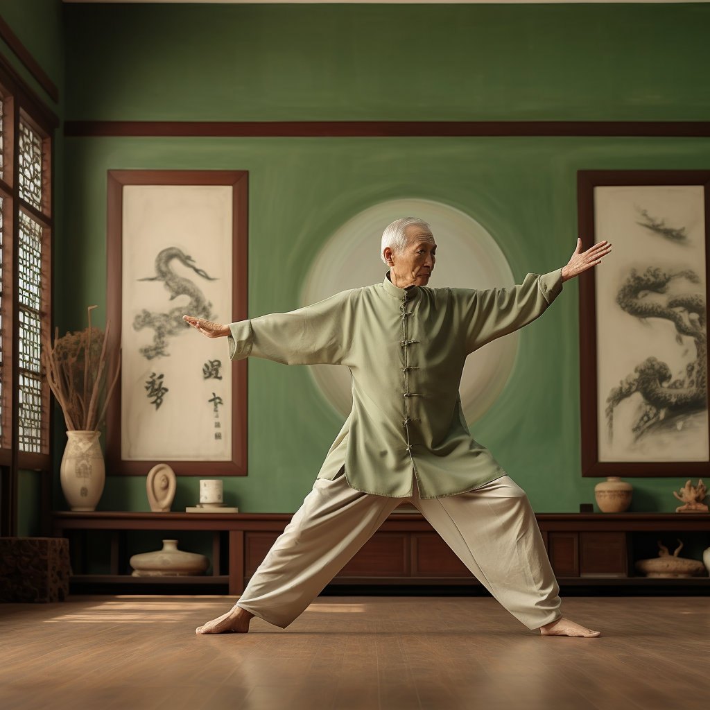 Chinese old man practicing tai chi