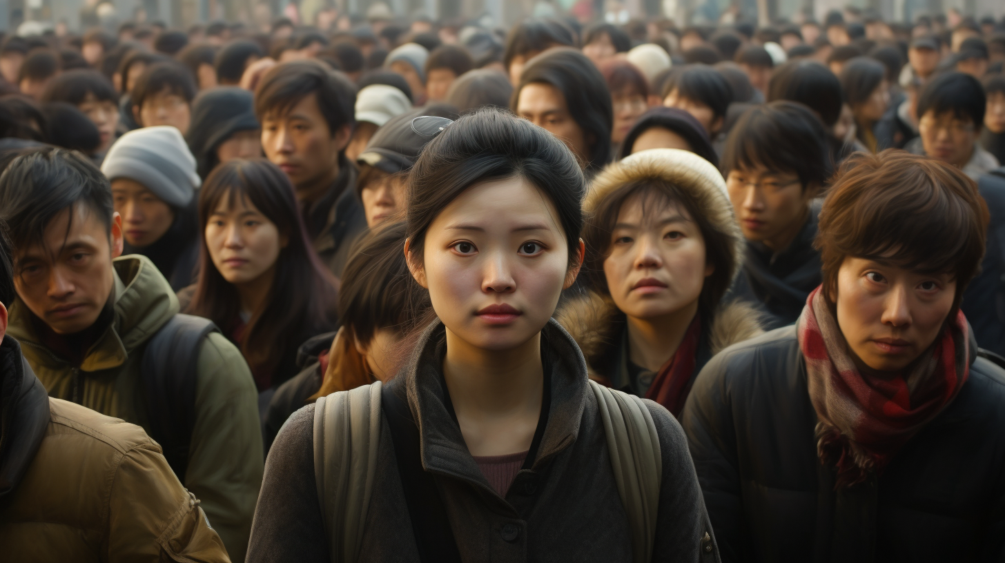 Chinese People Crowd Staring Photorealistic