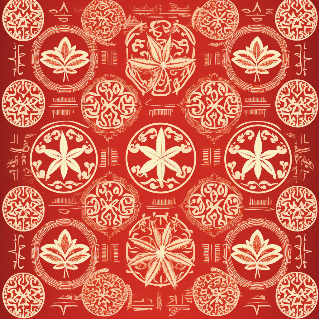 Chinese red stamp symbols cannabis pattern