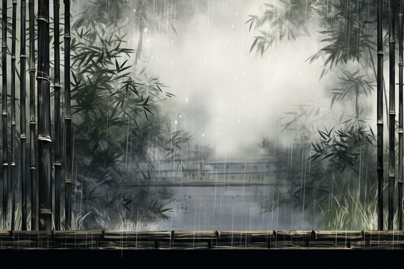 Traditional Chinese Retro Window Rainy Bamboo View