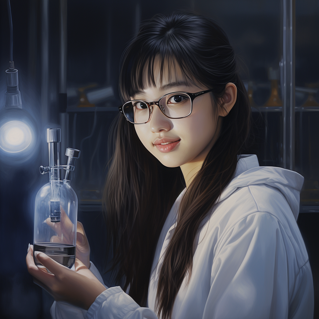 Young girl holding scientific glass lens