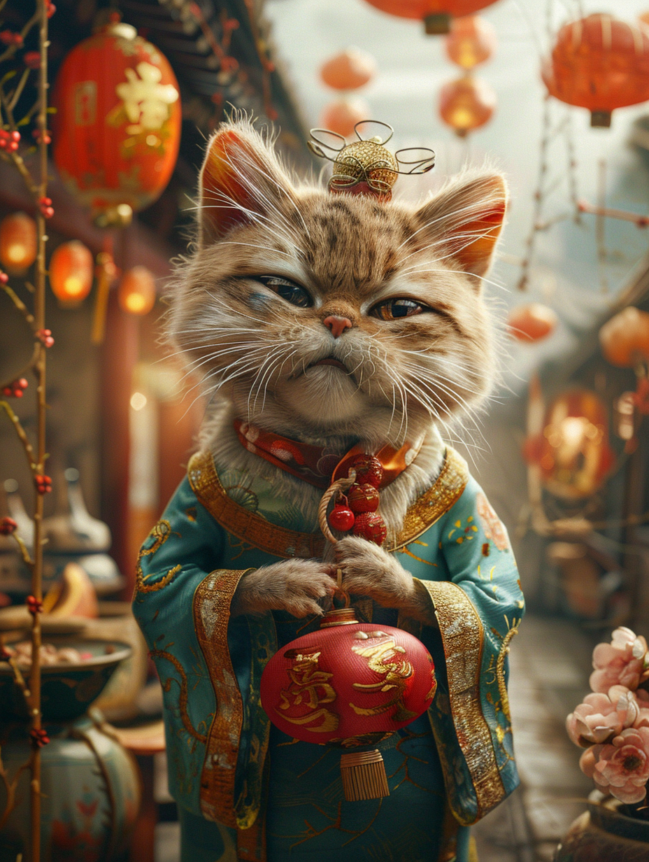 Angry Chinese wallpaper cat